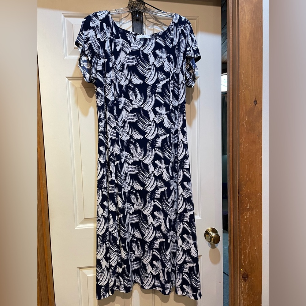CJ Banks Navy and White Midi Dress